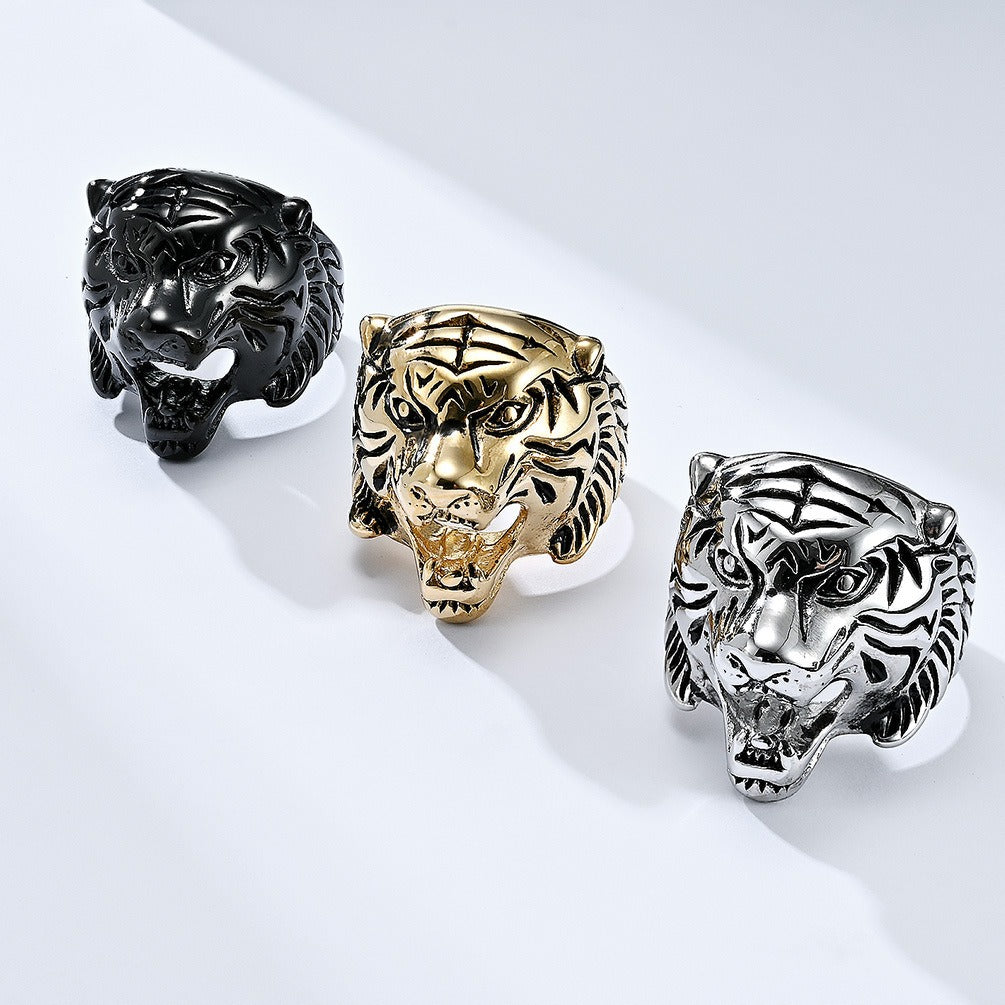 Kemstone Men’s Stainless Steel Tiger Head Ring – Vintage Punk Style K-R684