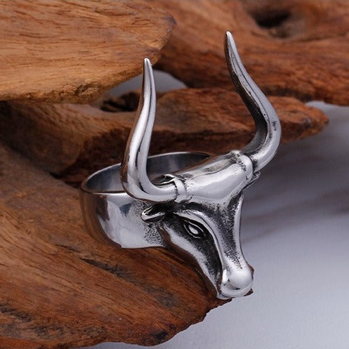 Kemstone Titanium Steel Ox Head Ring for Men – Zodiac Bull Punk Style KR45961-K