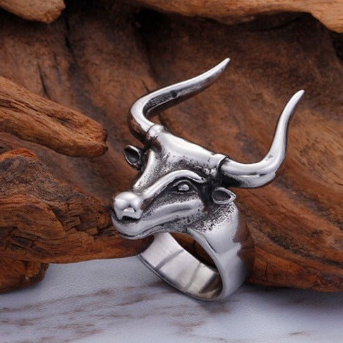 Kemstone Titanium Steel Ox Head Ring for Men – Zodiac Bull Punk Style KR45961-K