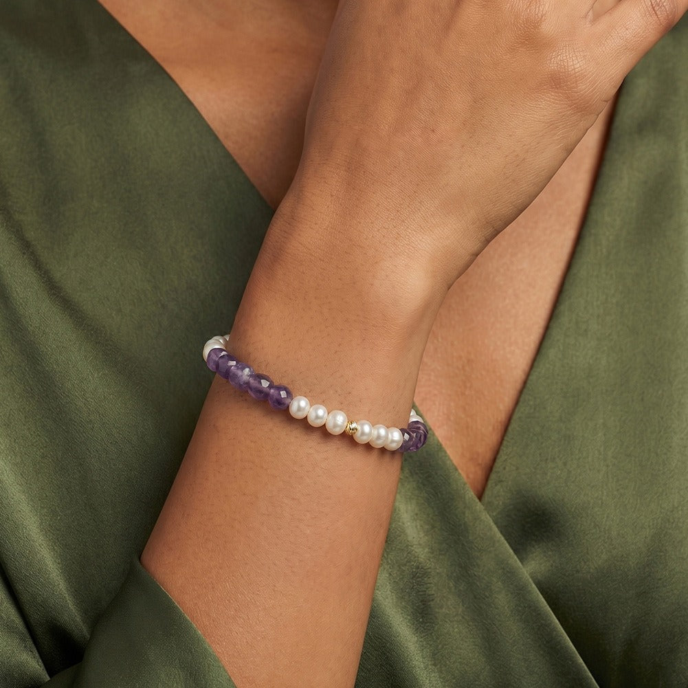 Kemston Amethyst & Freshwater Pearl Beaded Bracelet for Women 925 Sterling Silver MPB17