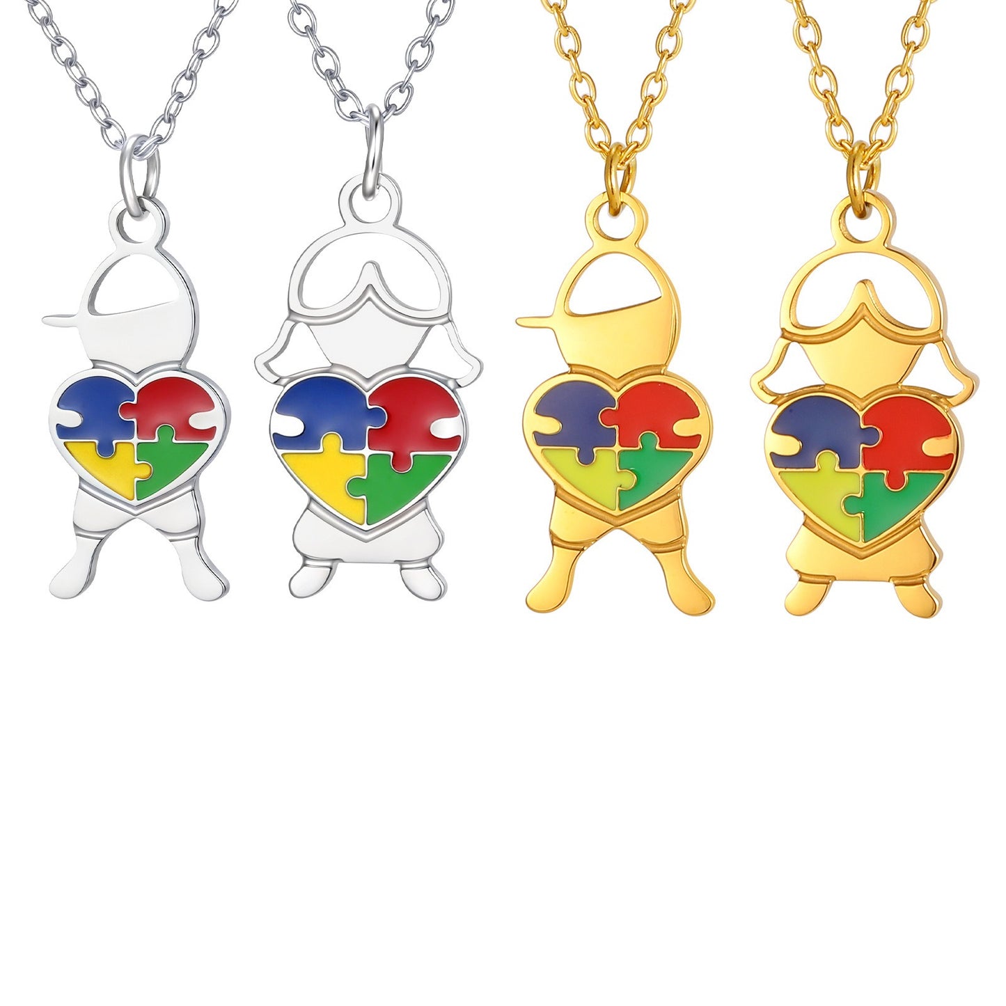 Kemstone Stainless Steel Puzzle Heart Pendant Necklace Colorful Enamel for Men Women NC-2257