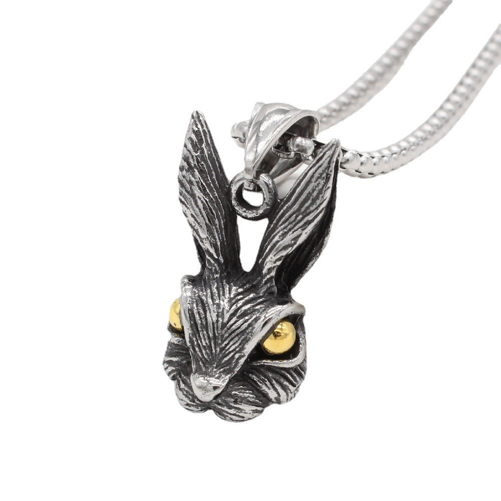 Kemstone Rabbit Head Pendant Necklace Stainless Steel for Men & Women P0997