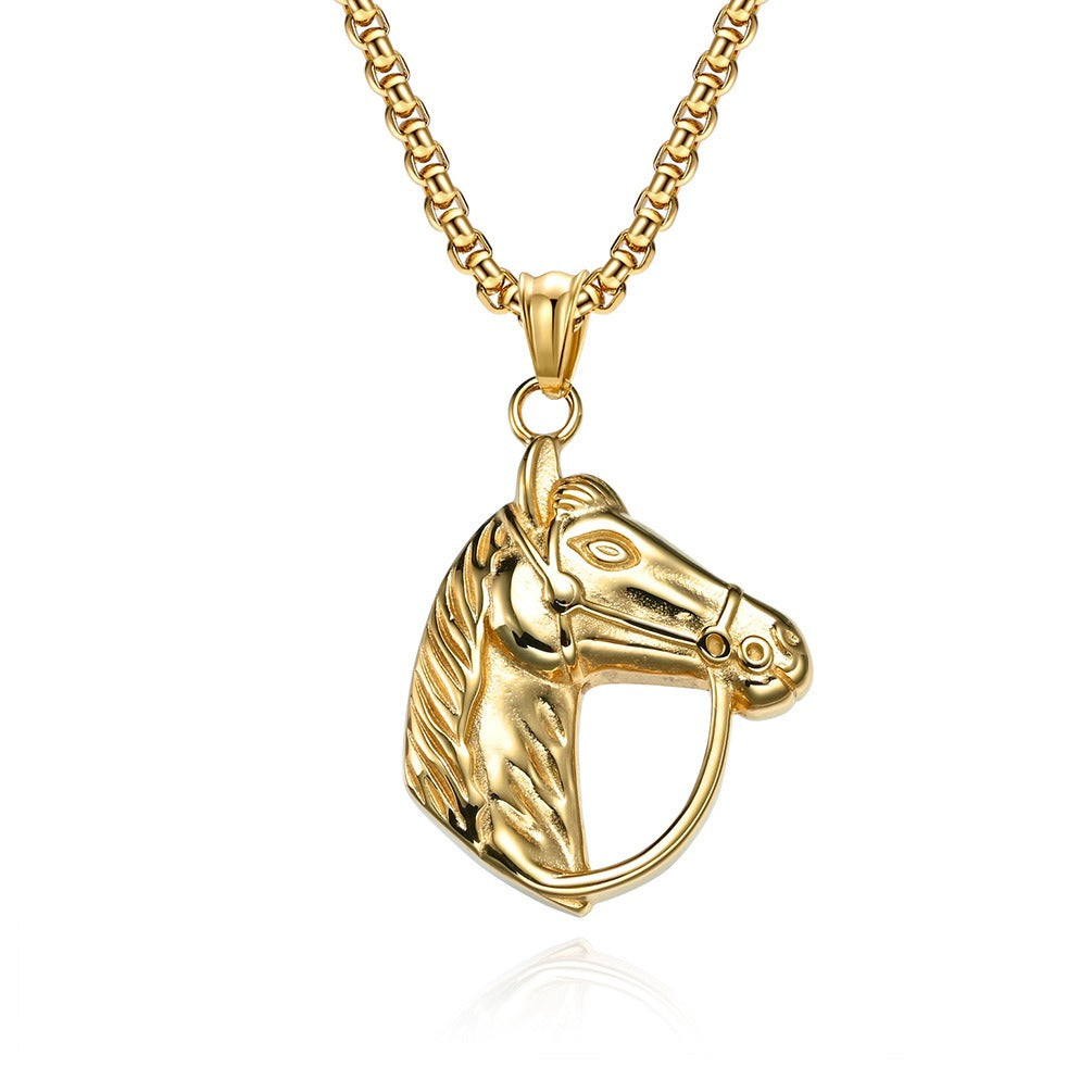 Kemstone Stainless Steel Racing Horse Head Pendant Necklace for Men K-PT440