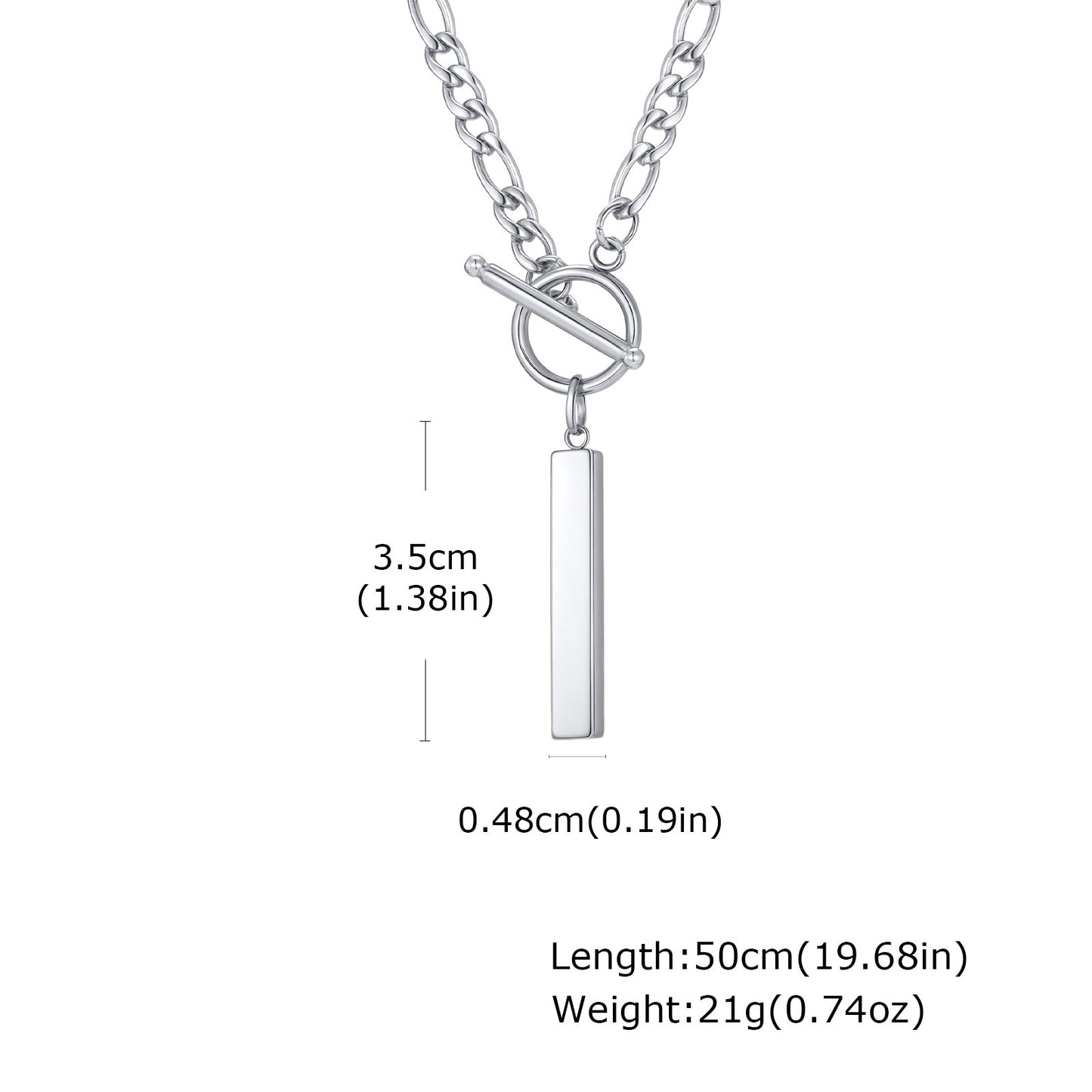 Kemstone Stainless Steel Bar Pendant Necklace – Minimal O-Ring Toggle NK Chain for Men NC-158