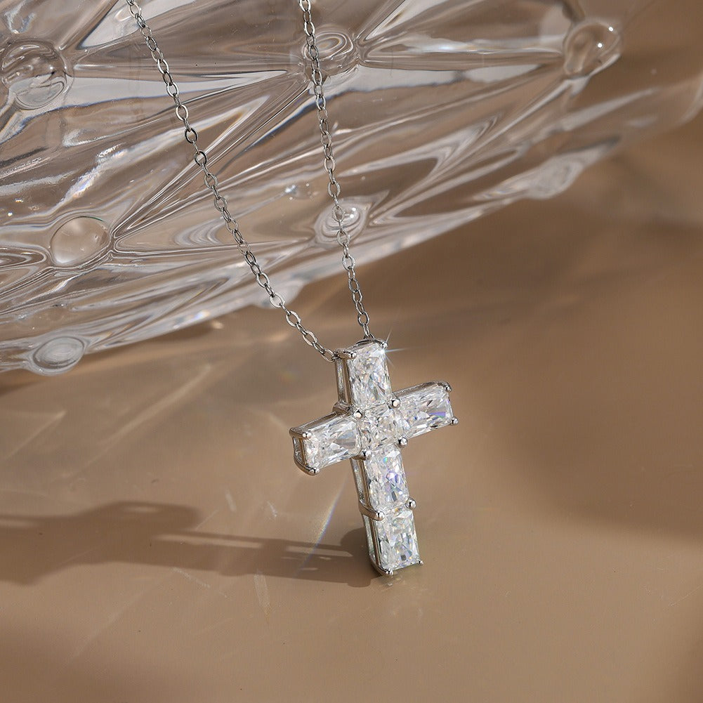Kemstone Moissanite Cross Pendant Necklace – 925 Sterling Silver MON12