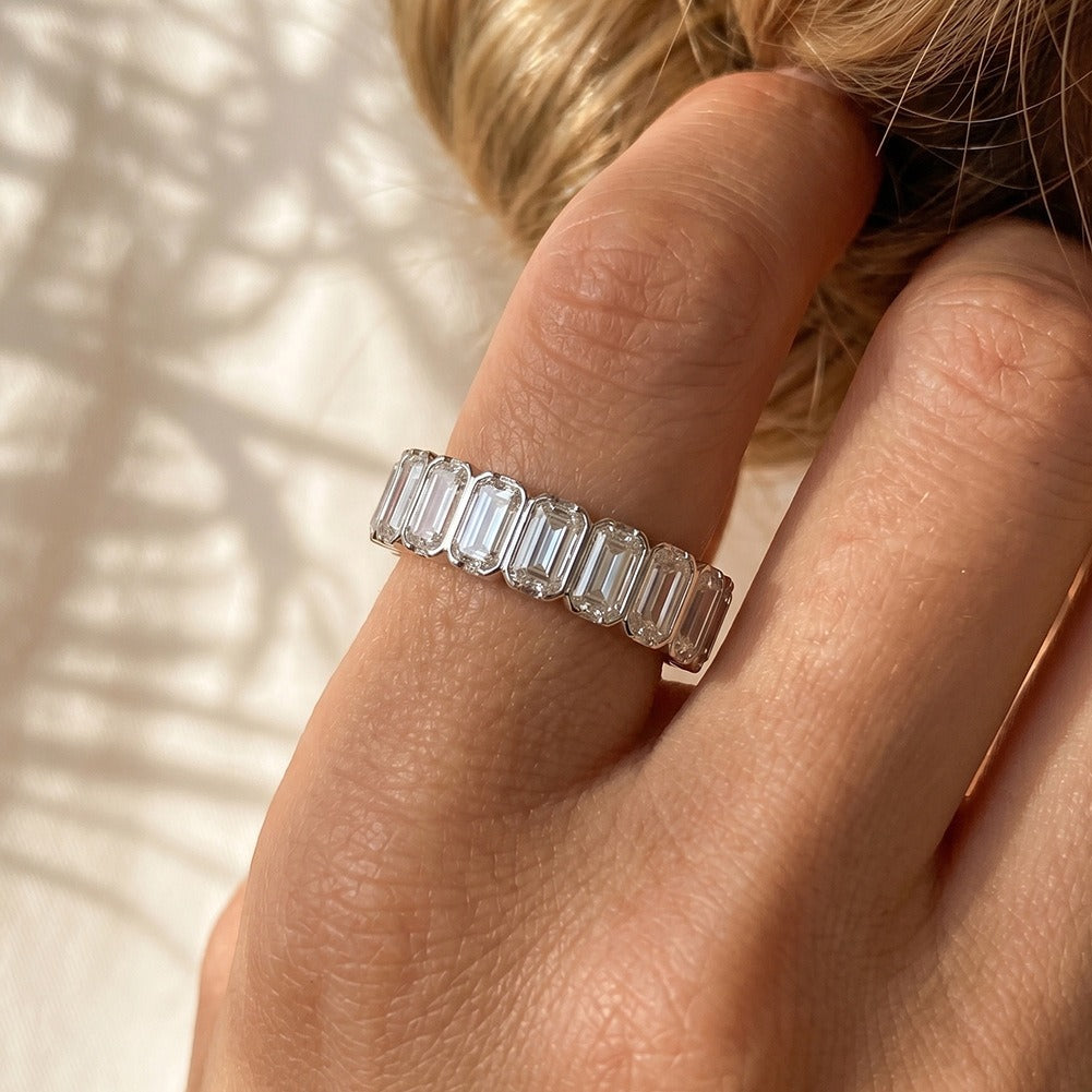 Kemston Baguette Moissanite Eternity Ring for Women 925 Sterling Silver SMOR27