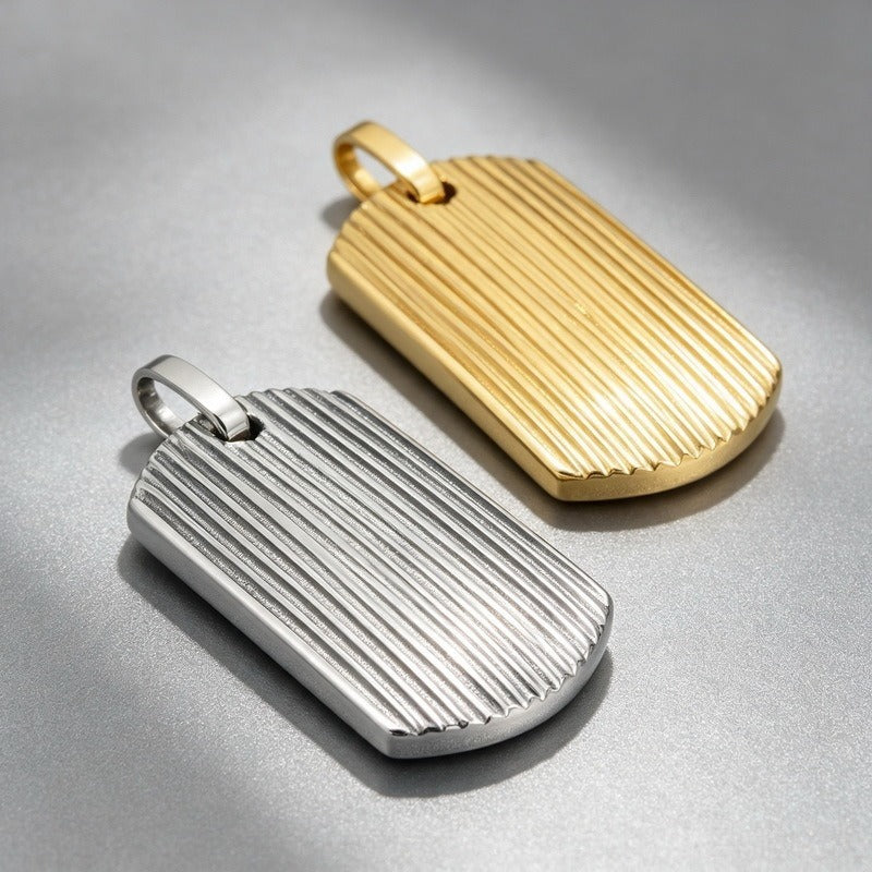 Kemston Stainless Steel Textured Tag Pendant Necklace for Men Minimalist KP118338-KJX