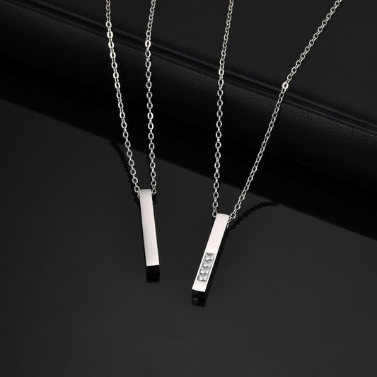 Kemstone Stainless Steel Cubic Zirconia Bar Pendant Necklace for Men NC-2272