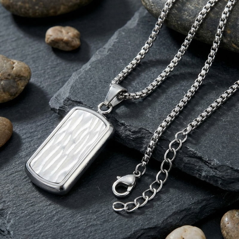 Kemstone Titanium Steel Wave Texture Tag Pendant Necklace for Men Box Chain KN301678-KFC