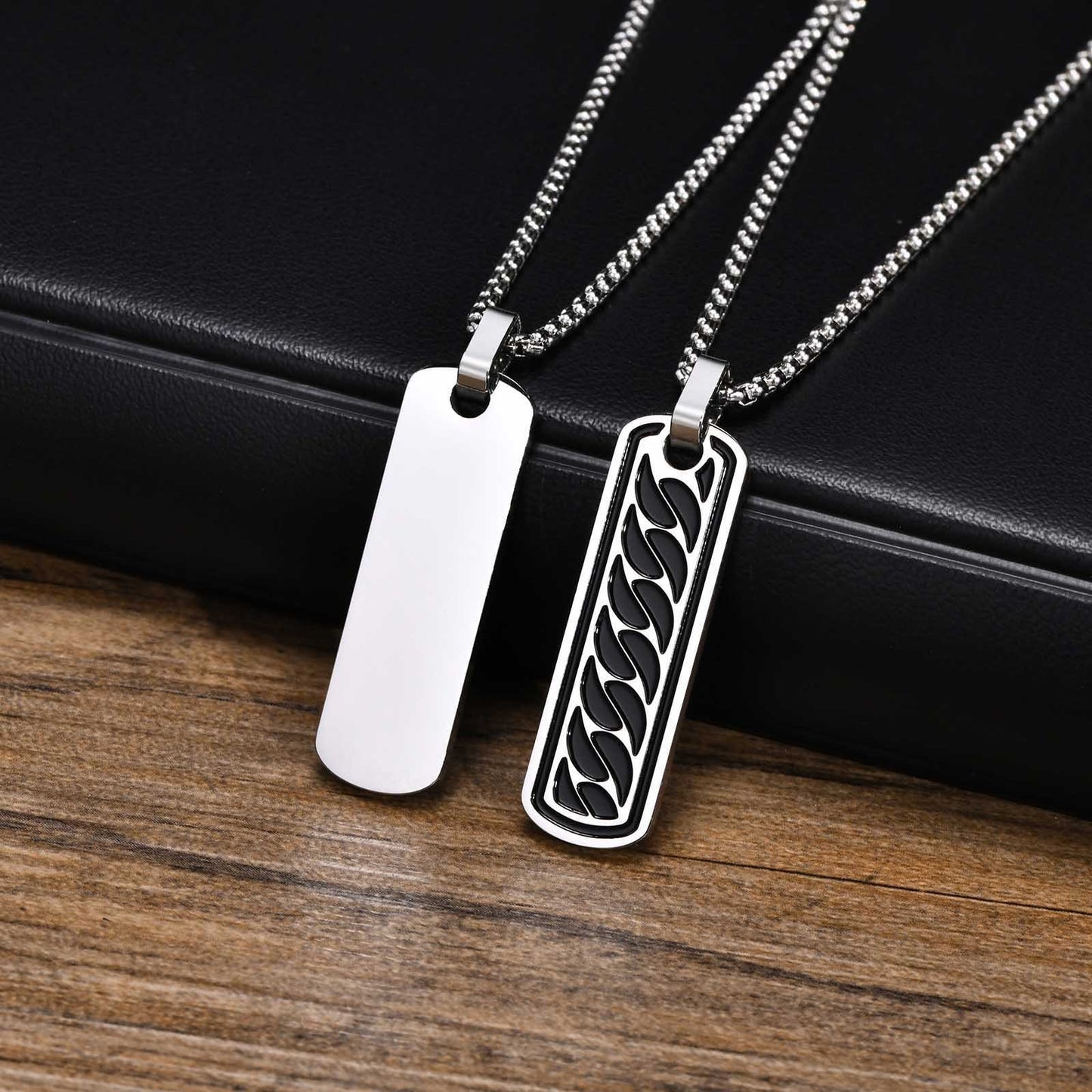 Kemstone Stainless Steel Chain Link Bar Pendant Necklace for Men Tag Style PN-1806
