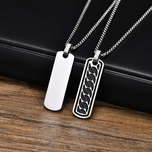 Kemstone Stainless Steel Chain Link Bar Pendant Necklace for Men Tag Style PN-1806