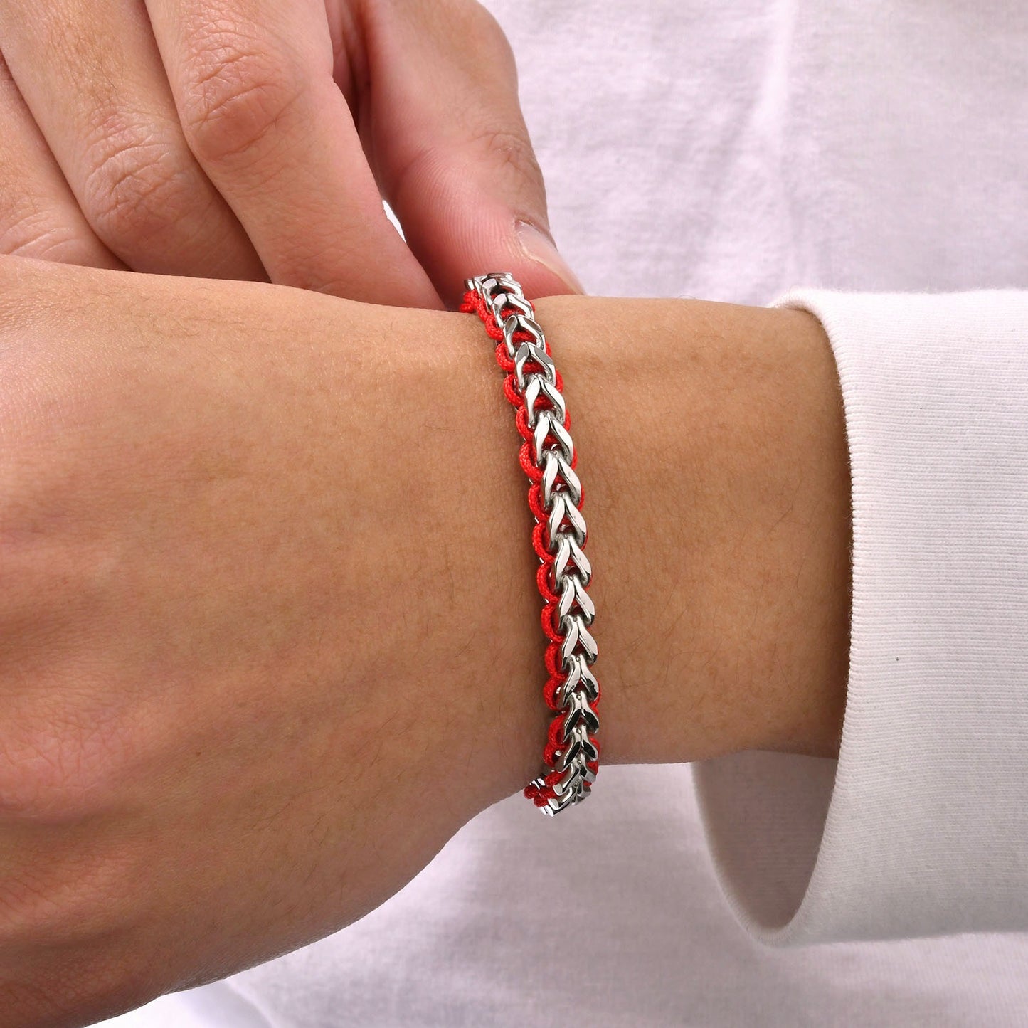 Kemston Stainless Steel Dragon Chain Bracelet for Men Braided Cord Adjustable Style BR-2351