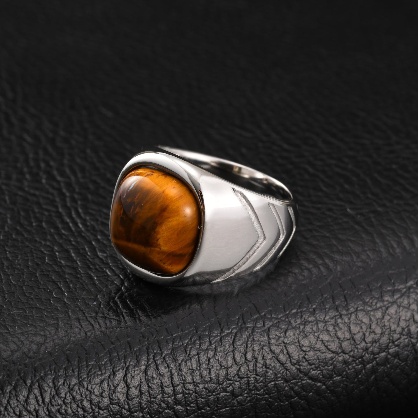 Kemstone Tiger Eye Signet Ring for Men Stainless Steel Oval Silver RC-1070