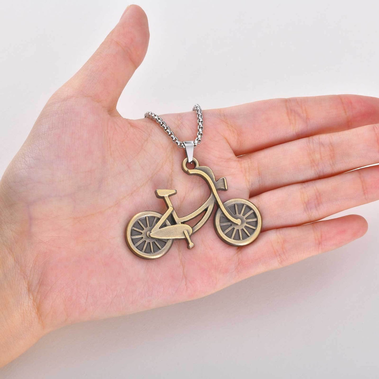 Kemston Bicycle Pendant Necklace for Men Vintage Alloy Design Stainless Steel Chain NC-2999