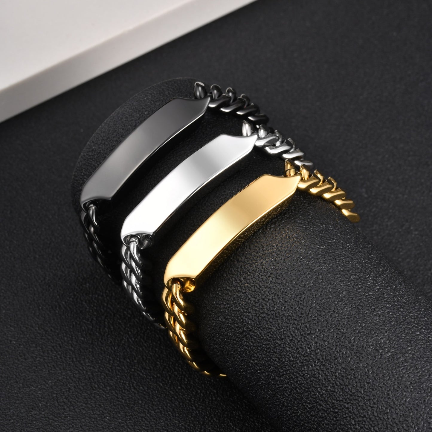 Kemstone Stainless Steel Cuban Chain Curved Plate Bracelet Men Retro Punk Hip Hop BR-2796