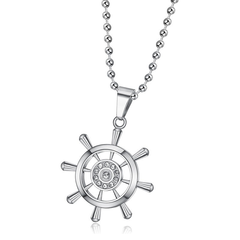 Kemston Titanium Steel Ship Wheel Necklace for Men Nautical Vintage TN0302
