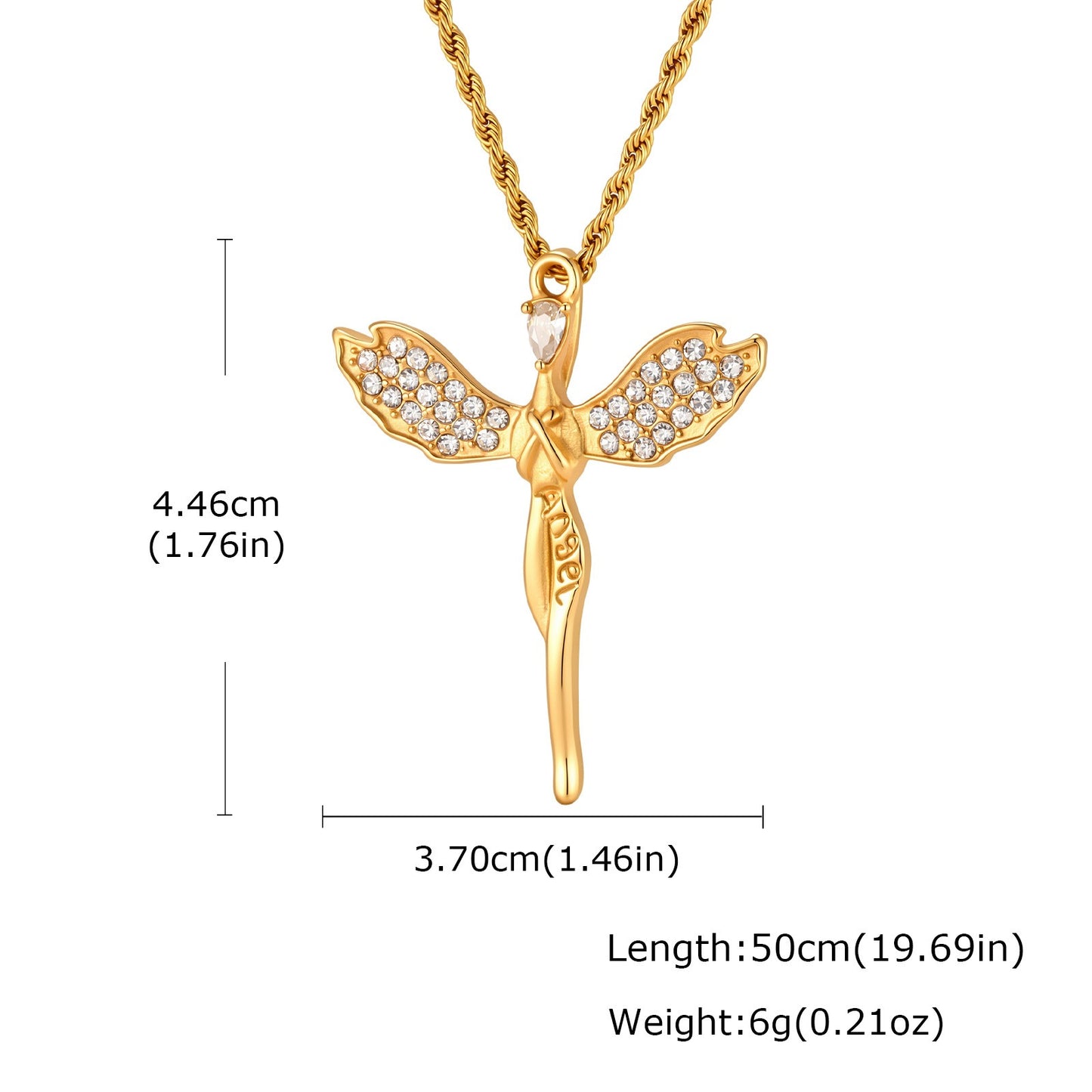 Kemston Stainless Steel Angel Wing Cross Pendant Necklace for Men Women PN-2404