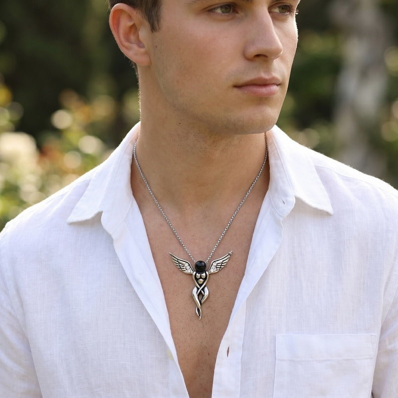 Kemstone Stainless Steel Dragonfly Winged Figure Pendant Necklace for Men Gothic K-PT668