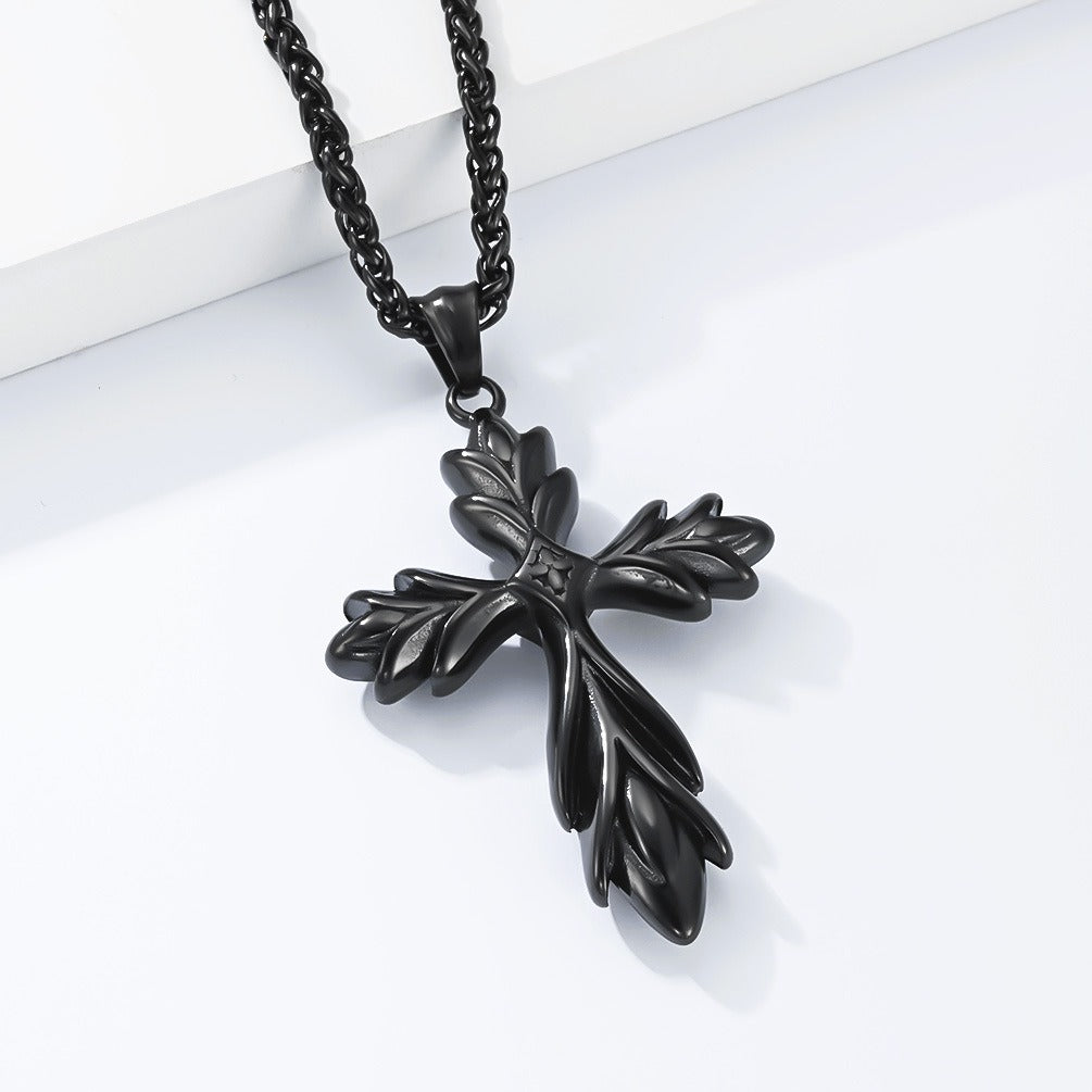 Kemstone Gothic Iris Cross Stainless Steel Pendant Necklace for Men Rock Motorcycle Style K-PT726