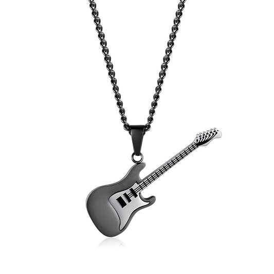 Kemstone Stainless Steel Electric Guitar Pendant Necklace for Men – 60cm Chain, Silver Gold Black K-PT147