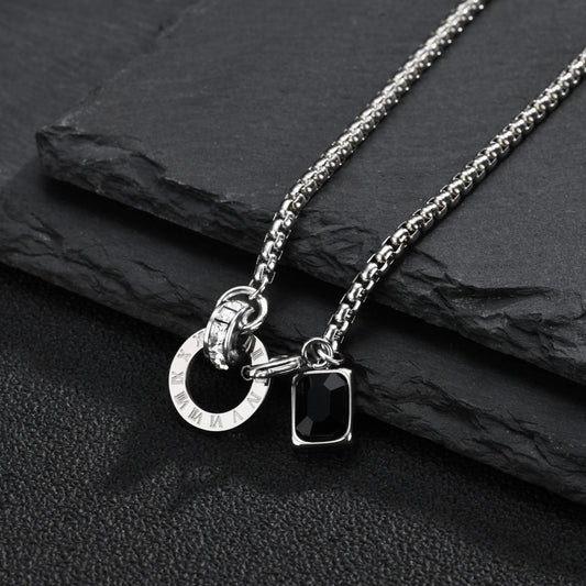 Kemstone Roman Numeral Necklace for Men Black Crystal NC-3254