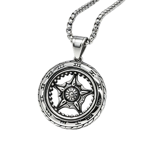 Kemstone Roman Numeral Pendant Necklace for Men Titanium Steel Round Vintage Dial Silver P1553