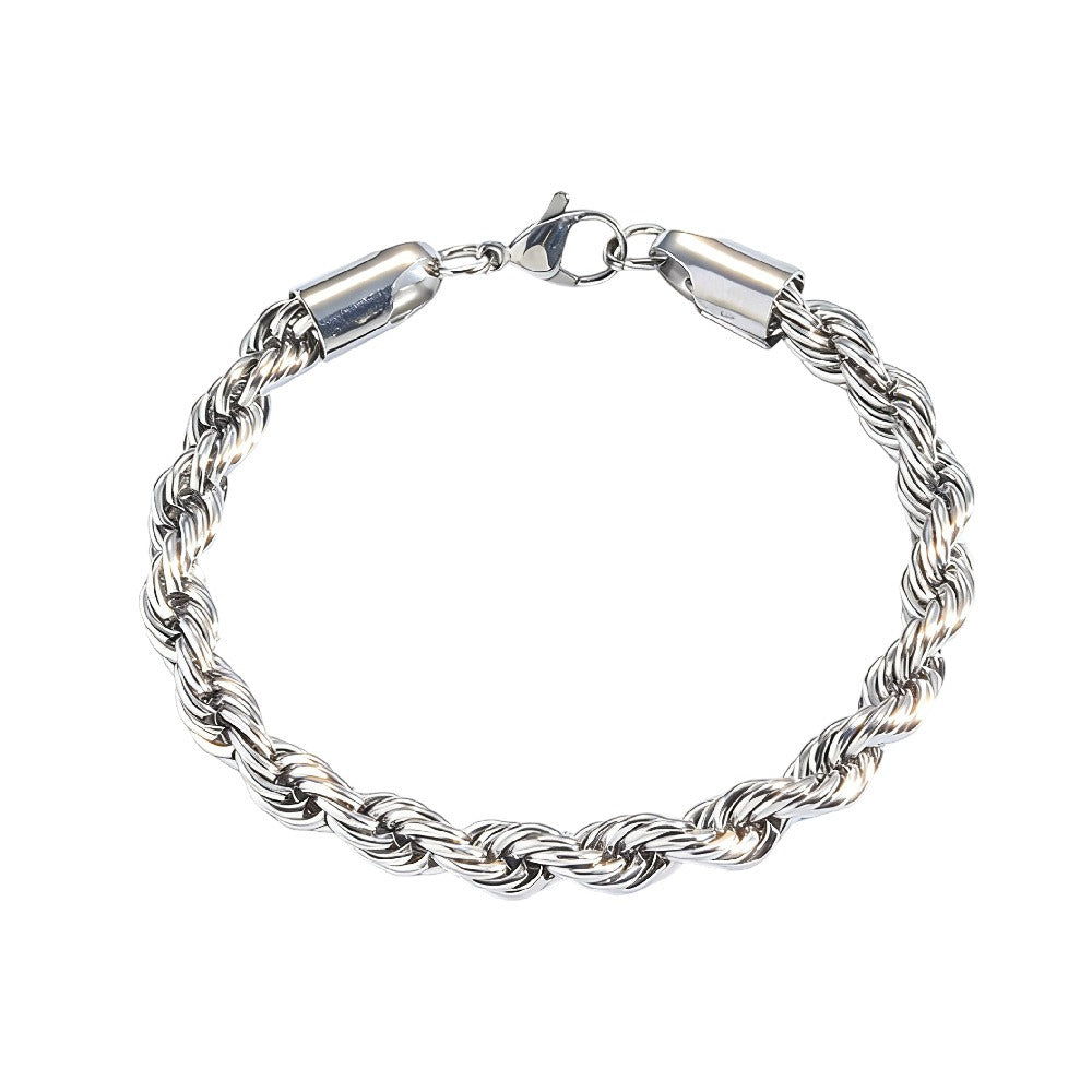 Kemstone Rope Chain Bracelet Twisted Stainless Steel Silver for Men & Women 0045