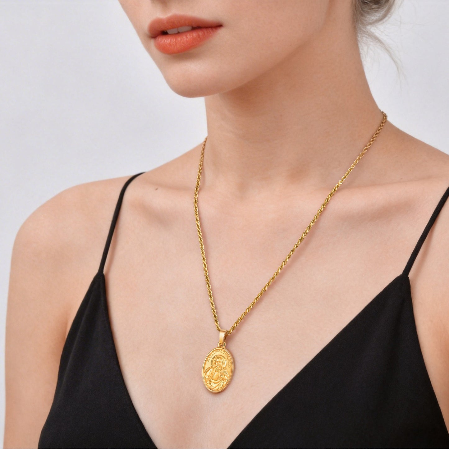 Kemstone Coin Pendant Necklace Vintage Portrait Gold Plated Medallion for Men PN-2309