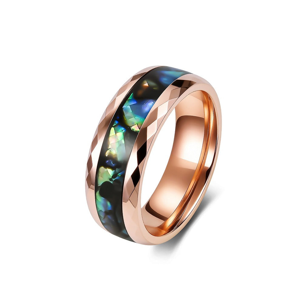 Kemstone Tungsten Abalone Inlay Faceted 8mm Wedding Band for Men Modern K-T062