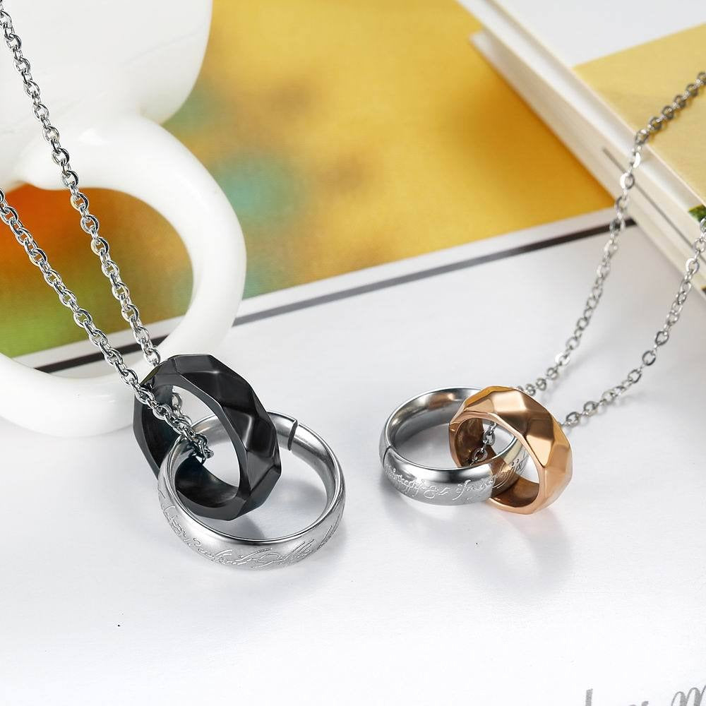 Kemstone Titanium Steel Interlocking Double Ring Necklace for Men & Women TN0074
