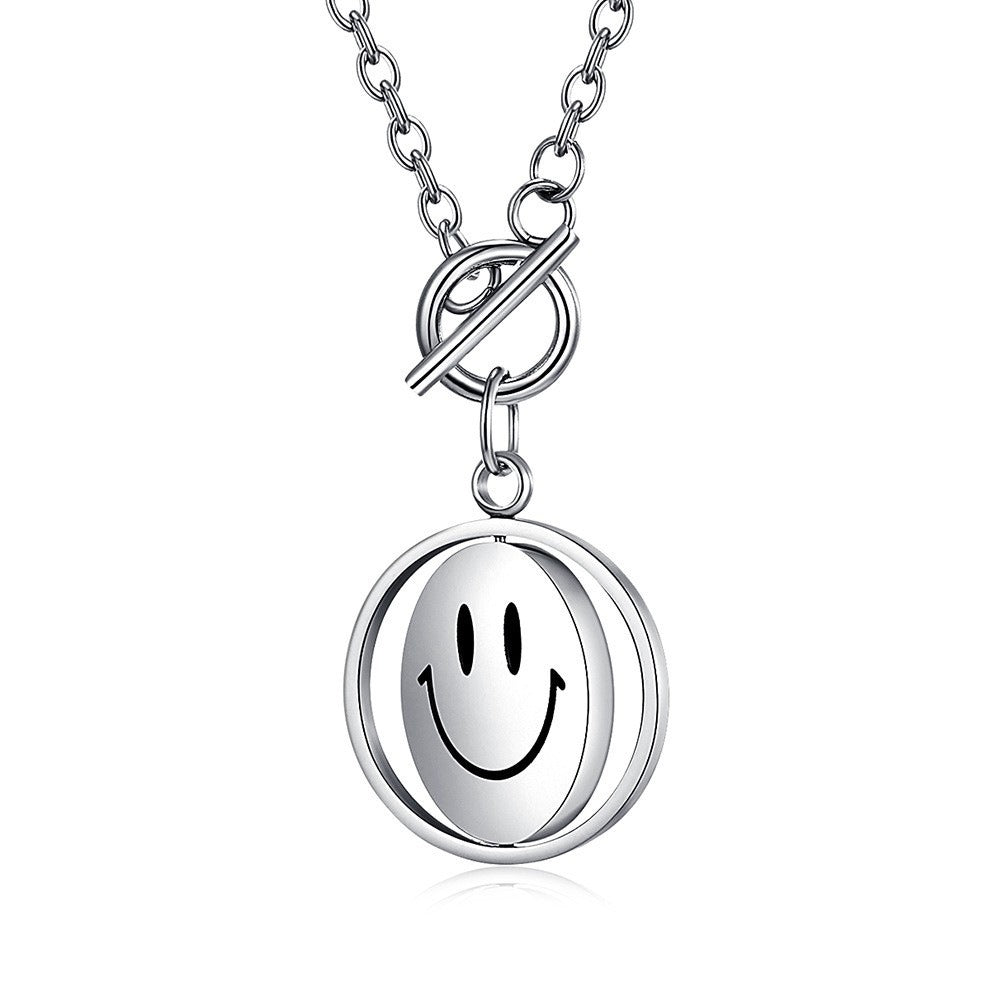 Kemstone Stainless Steel Spinner Pendant Necklace Smile Face for Men Women Silver K-PT286