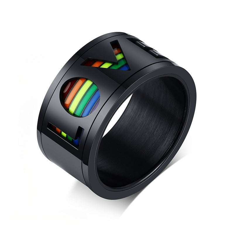 Kemstone Rotating Rainbow Inlay Stainless Steel Spinner Ring for Men – 11mm Band PR-029B