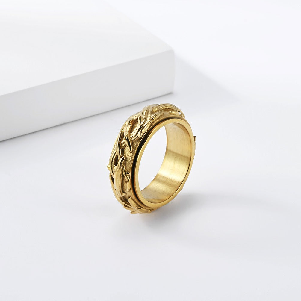 Kemston Thorn Vine Spinner Ring for Men Stainless Steel Vintage Style K-R1195