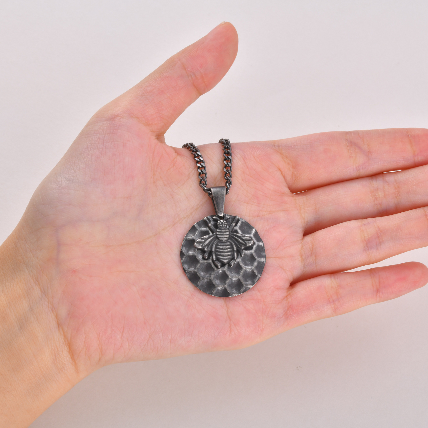 Kemston Bee Honeycomb Pendant Necklace for Men Stainless Steel Vintage Design PN-2377