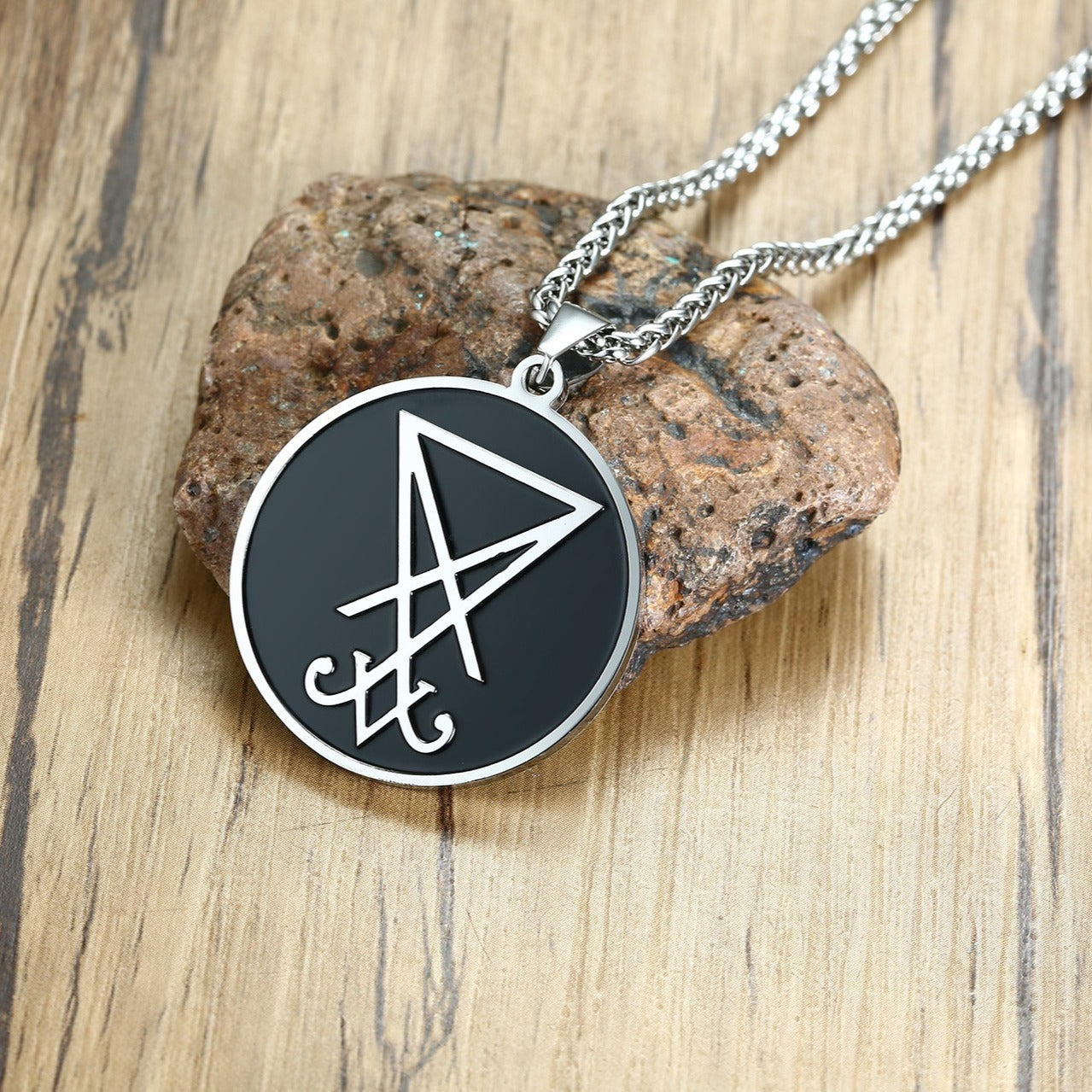 Kemstone Stainless Steel Sigil Round Pendant Necklace for Men PN-1245