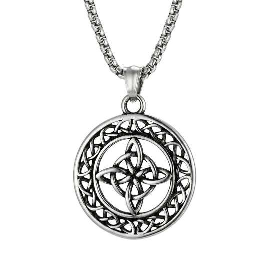 Kemstone Stainless Steel Celtic Knot Pendant Necklace for Men Round Openwork Design PN-2342