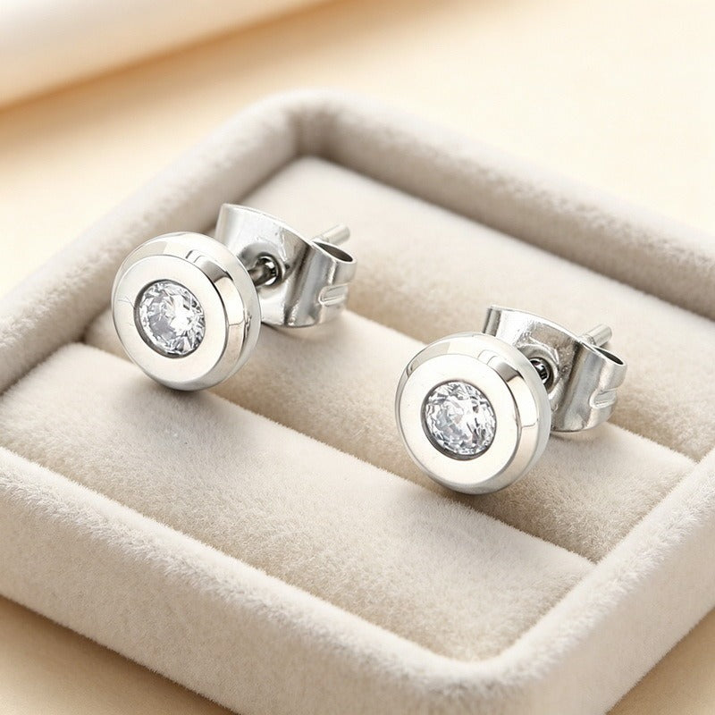Kemstone Titanium Steel Round Cubic Zirconia Stud Earrings for Men & Women KE123975-GC