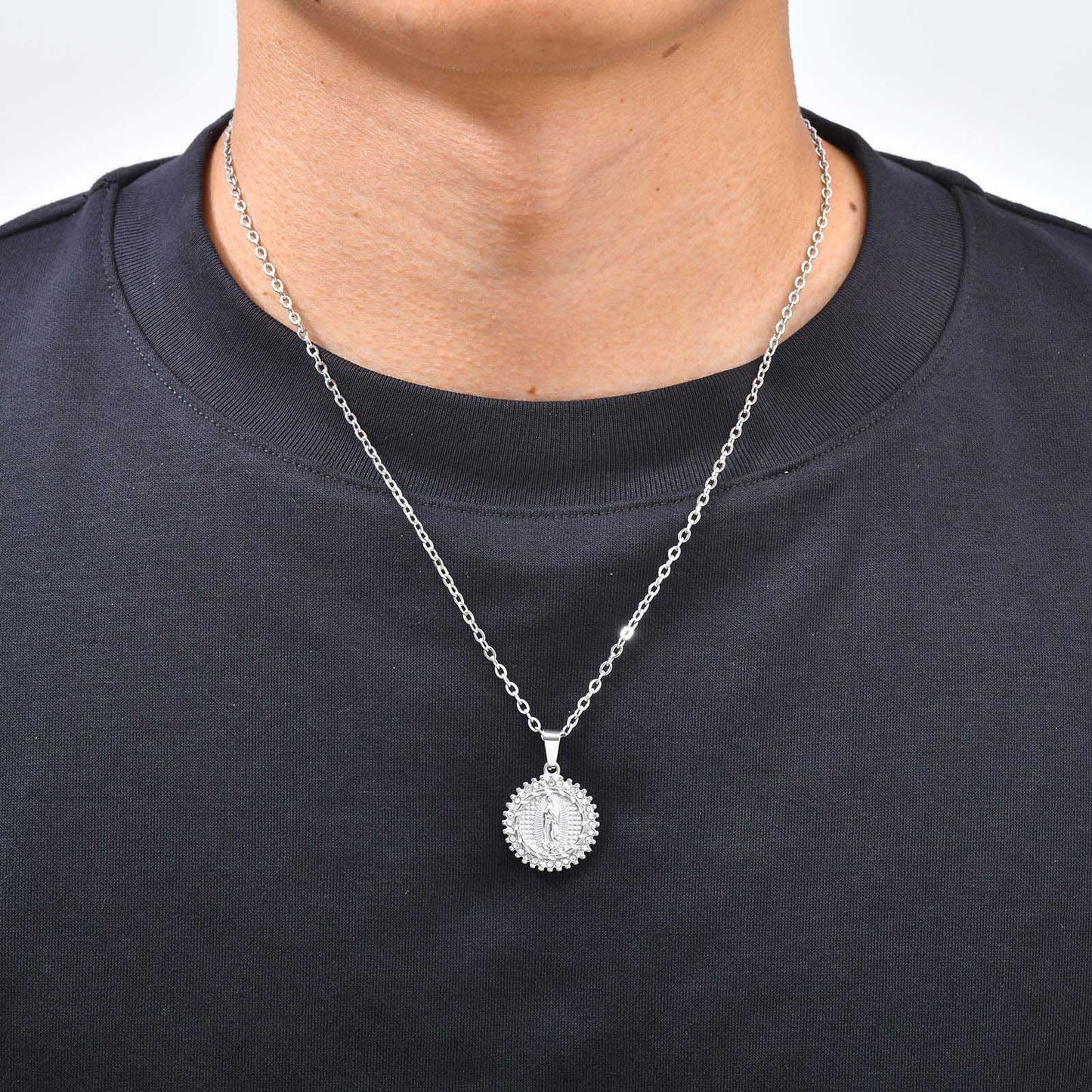 Kemston Vintage Round Medallion Coin Pendant Necklace for Men & Women Stainless Steel PN-2428