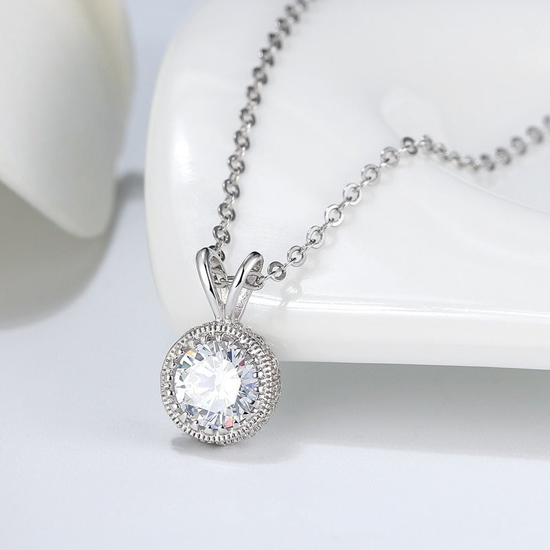 Kemstone 925 Sterling Silver Cubic Zirconia Halo Pendant Necklace for Women SN215