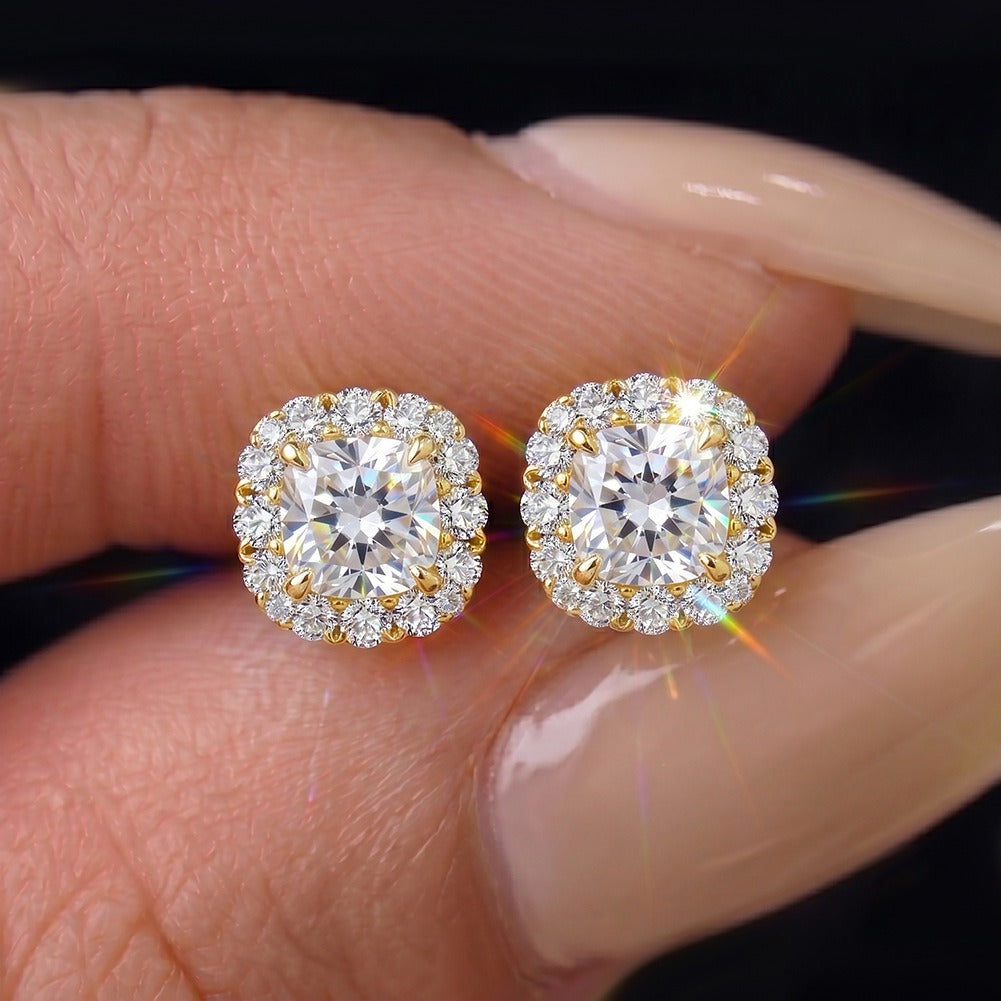 Kemston 925 Sterling Silver Halo Moissanite Stud Earrings for Women SMOE26