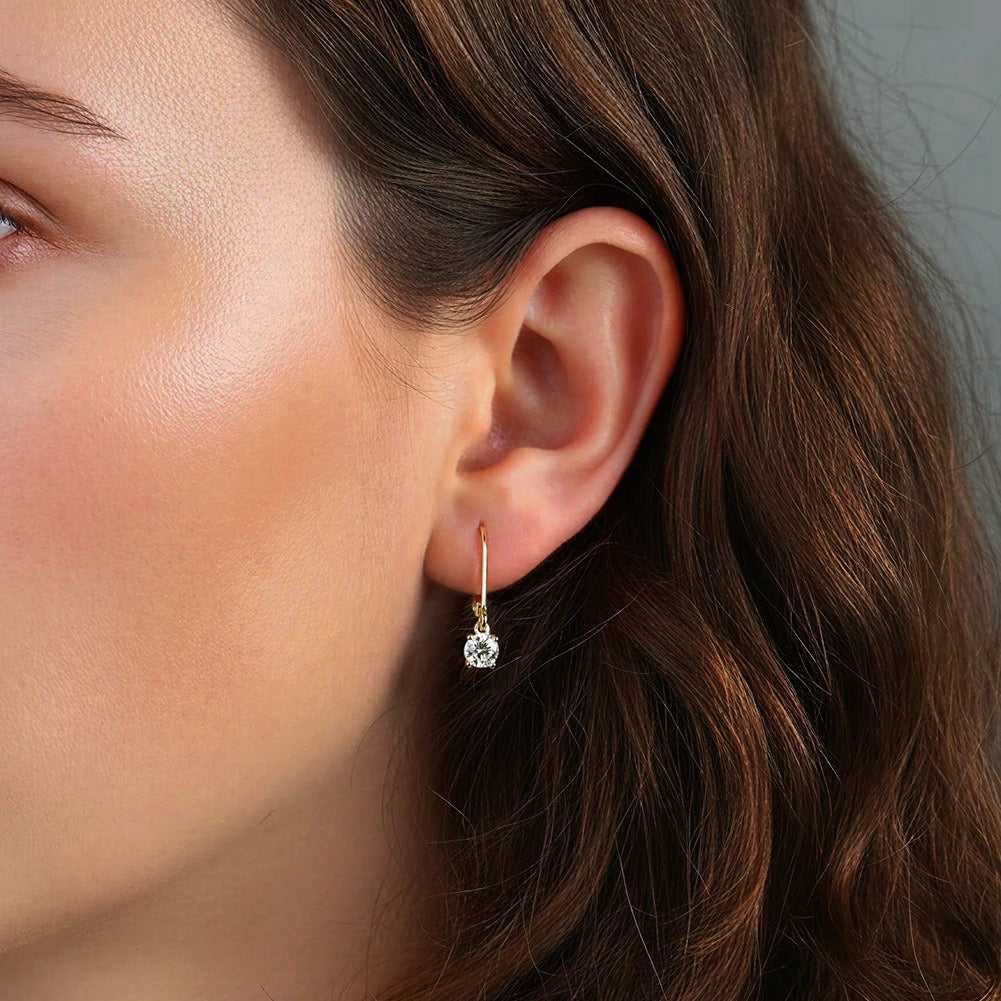 Kemstone Prong Set Moissanite Drop Earrings – 925 Sterling Silver, 5mm / 6.5mm, Gold / Silver MOE13