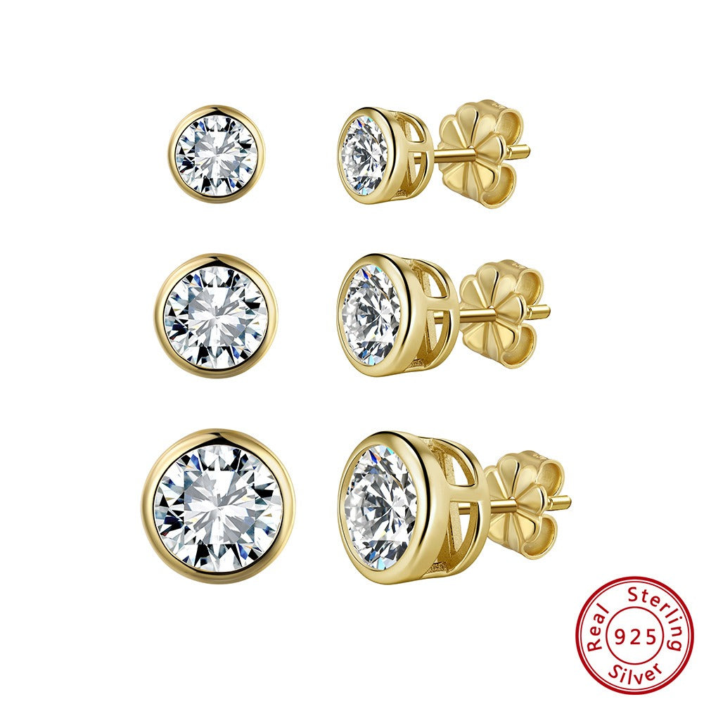 Kemstone Prong Set Round Moissanite Stud Earrings for Women – 925 Sterling Silver, 14K Gold/ Silver MOE16