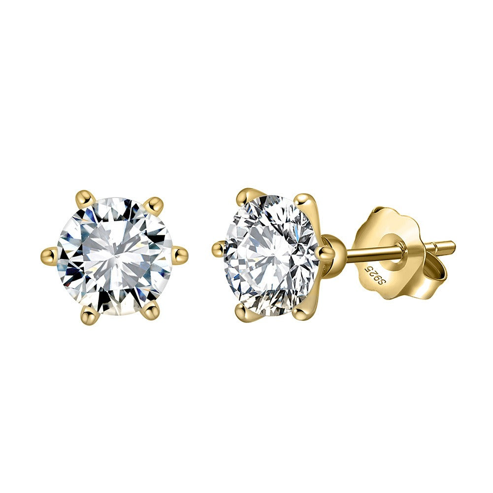 Kemstone 925 Sterling Silver Round Stud Earrings for Women 8A Cubic Zirconia Gold Silver LZE07