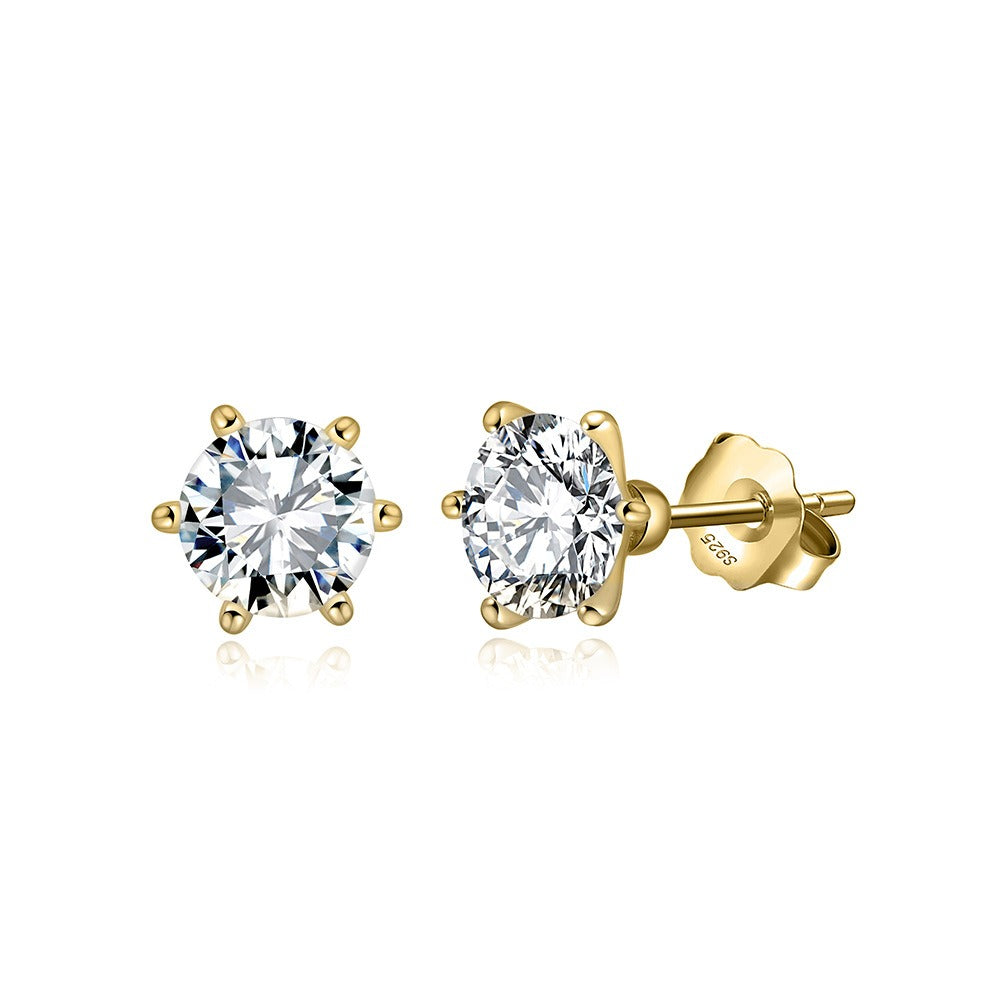 Kemstone 925 Sterling Silver Round Stud Earrings for Women 8A Cubic Zirconia Gold Silver LZE07