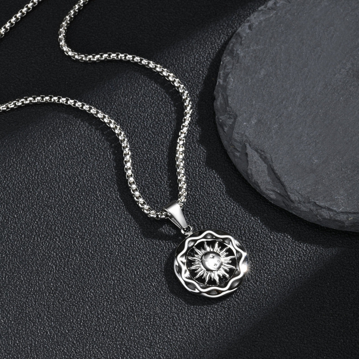 Kemstone Stainless Steel Sun Moon Round Pendant Necklace for Men PN-2457