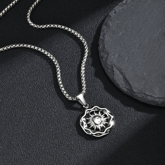 Kemstone Stainless Steel Sun Moon Round Pendant Necklace for Men PN-2457