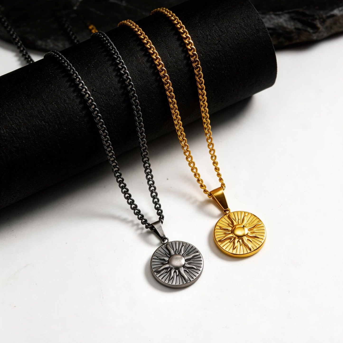 Kemstone Stainless Steel Sun Pendant Necklace for Men Round Disc Gold Silver PN-2306