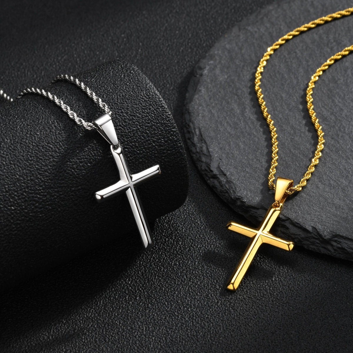 Kemstone Stainless Steel Cross Necklace for Men Rounded Edge PN-2473