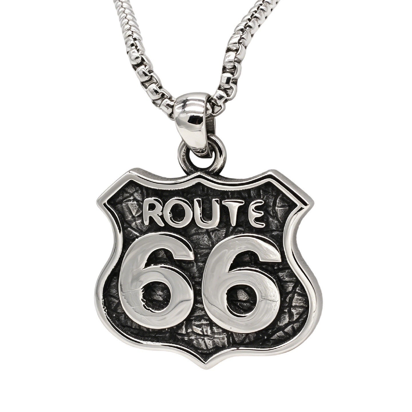 Kemstone Titanium Steel Route 66 Shield Pendant Necklace for Men Vintage Road Sign Charm P1566