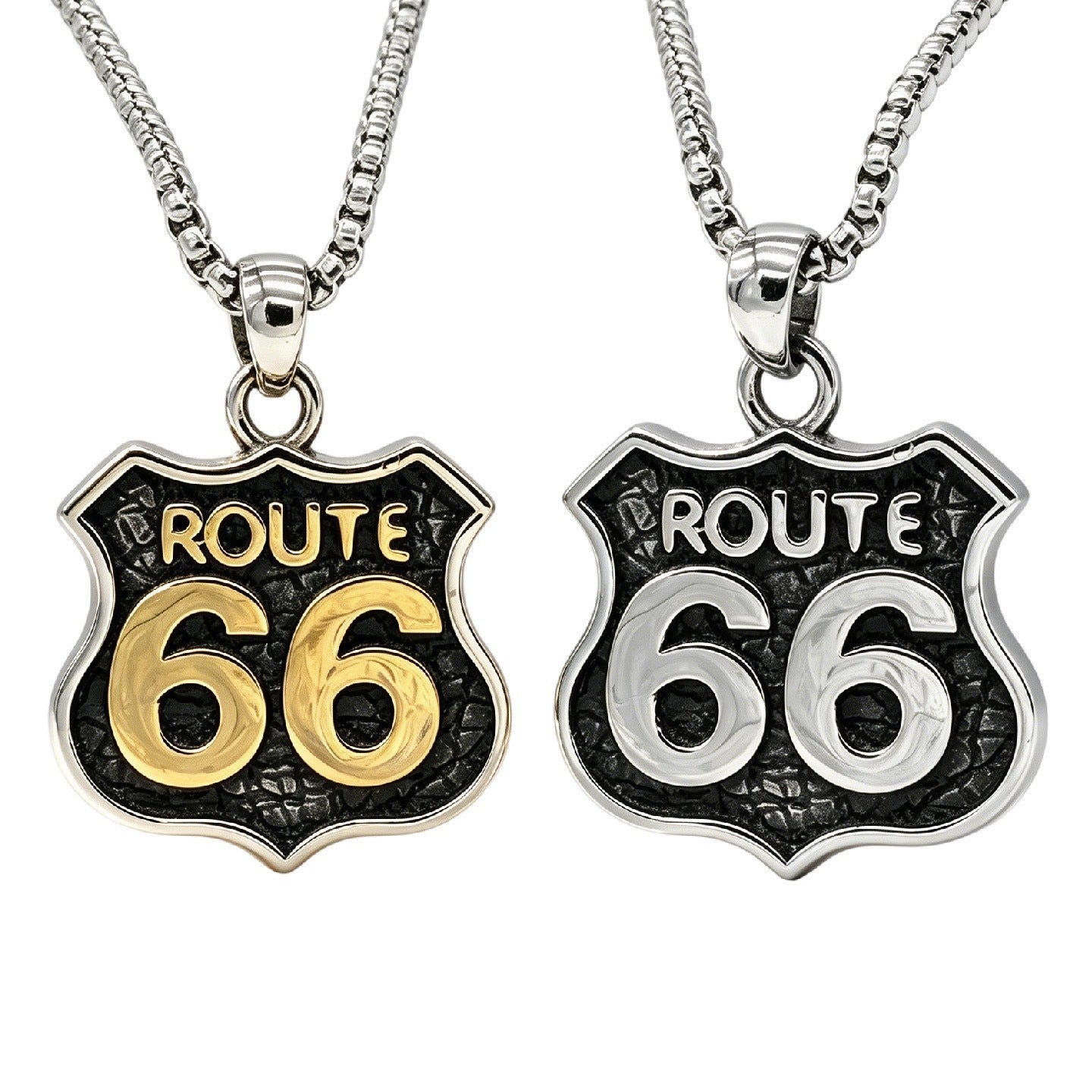 Kemstone Titanium Steel Route 66 Shield Pendant Necklace for Men Vintage Road Sign Charm P1566
